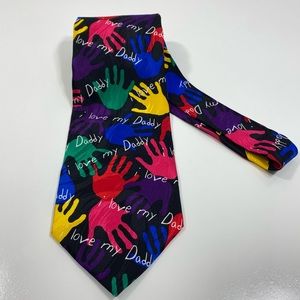 Vtg 1996 RM Style Ralph Marlin I Love My Daddy 100% Silk Necktie Tie Handprints